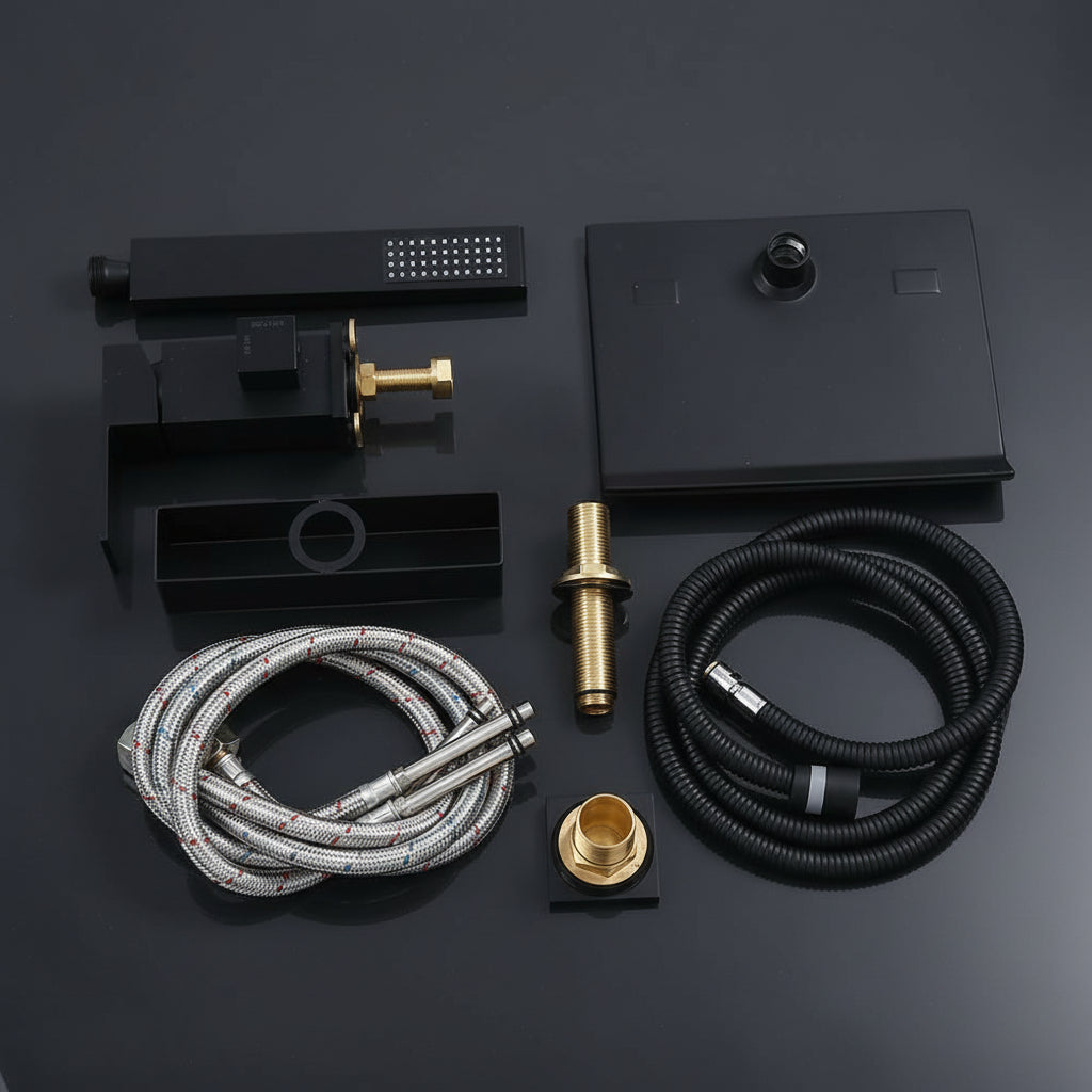 Waterfall Roman Bathtub Faucet with Handshower — Matte Black Brass