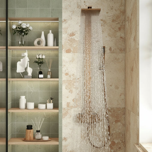Exposed Rain Shower Set with Hand Shower — Brushed Gold Brass