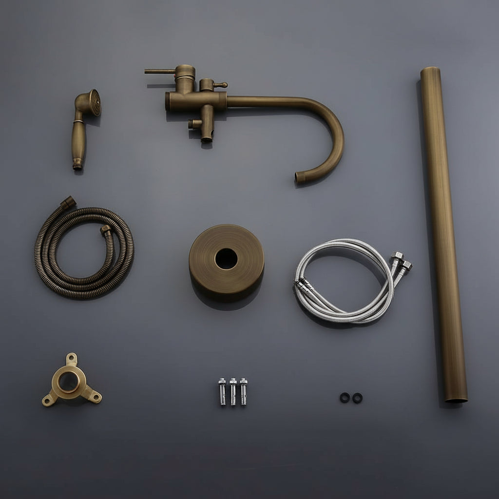 Freestanding Bathtub Faucet with Swirling Spout & Handshower — Classic Design