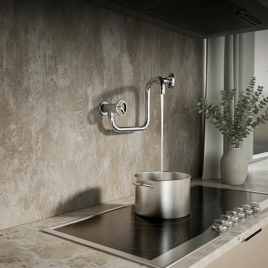 Wall-Mounted Pot Filler Faucet – Foldable Dual-Arm Precision Design