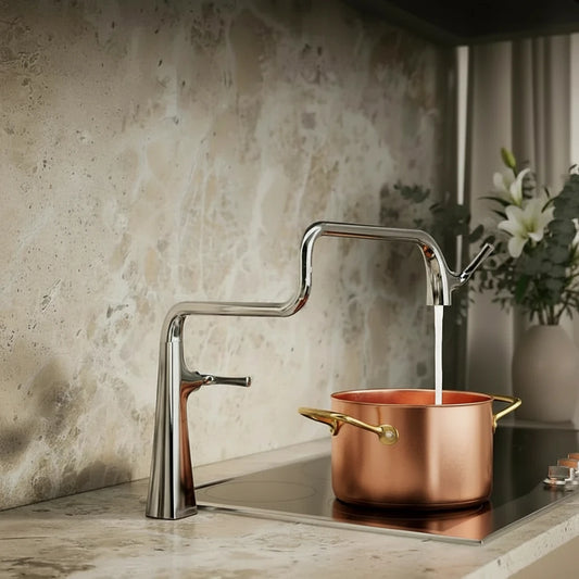 Deck-Mounted Pot Filler Faucet – Dual-Arm High-Flow Modern Design