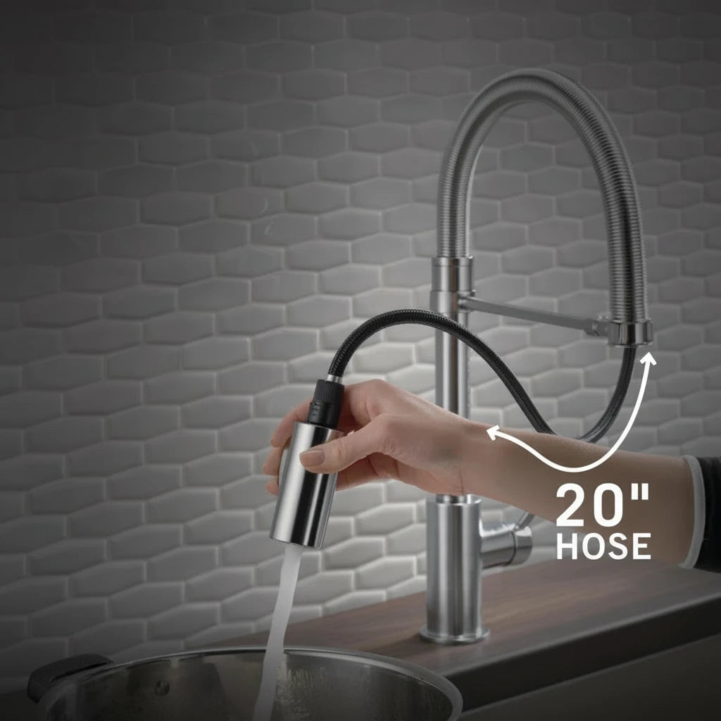 Commercial Pull-Down Kitchen Faucet – Modern High Arc Professional Design