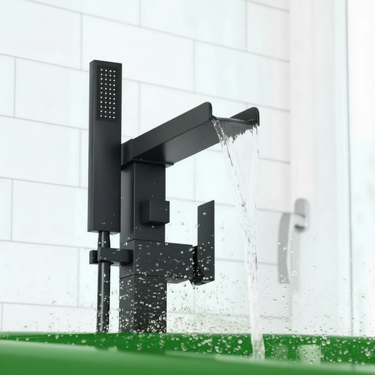 Matte Black Waterfall Freestanding Bath and Shower Mixer