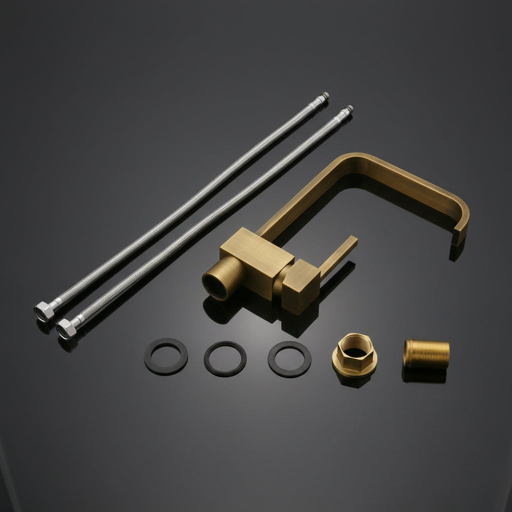 Relia Square Single-Handle 1-Hole Kitchen Faucet — Antique Brass