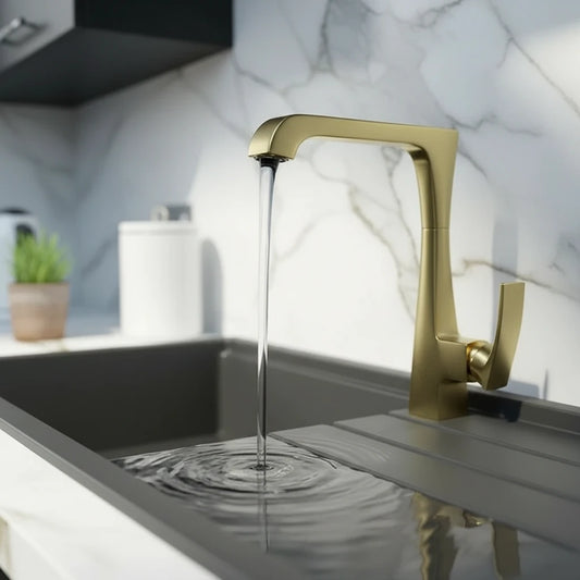 Single-Lever Kitchen Mixer Tap — Brushed Brass Finish