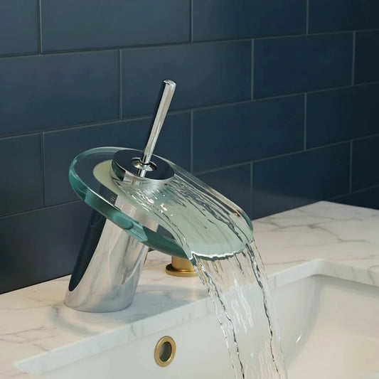 Chrome Waterfall Basin Mixer Tap with Low Spout