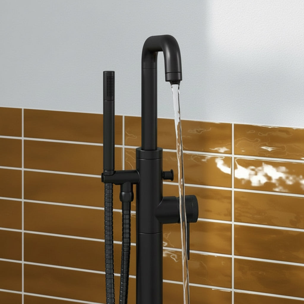 Matte Black Freestanding Bath and Shower Mixer