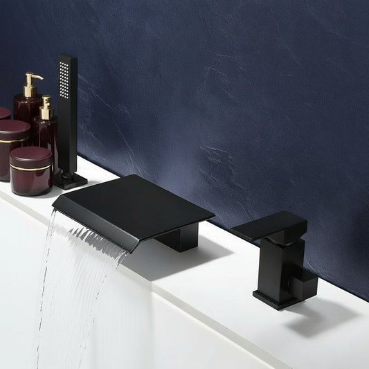 Waterfall Roman Bathtub Faucet with Handshower — Matte Black Brass
