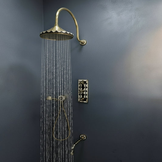 Unlacquered Brass Shower System with Rainfall and Hand Shower