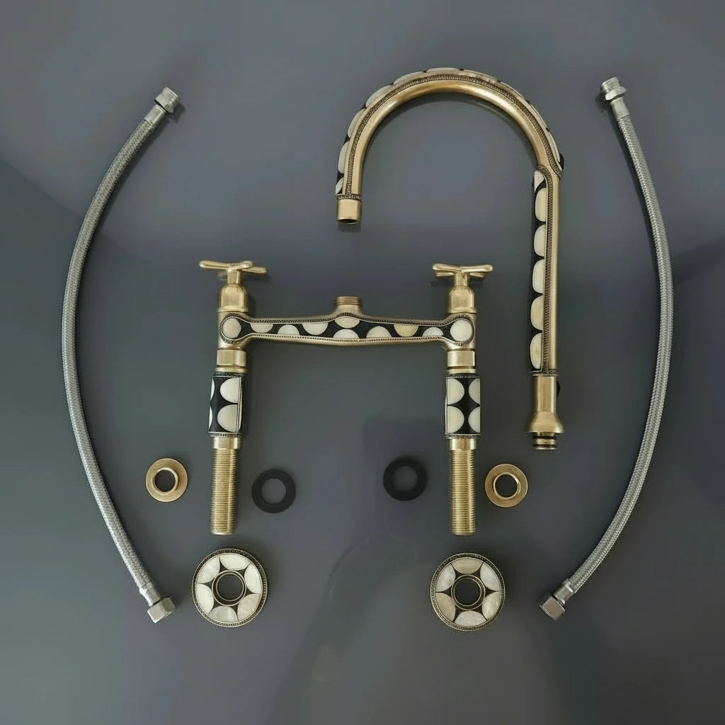 Brass Kitchen Faucet with Marble Handle – Swivel Spout Designer Style