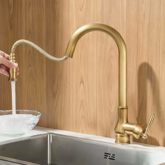 Antique Brass Kitchen Faucet – Pull-Out Spout Single Handle