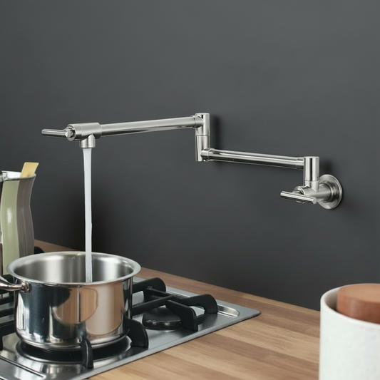 Modern Wall-Mounted Kitchen Faucet – Pull-Out Swivel Spout Minimalist Design