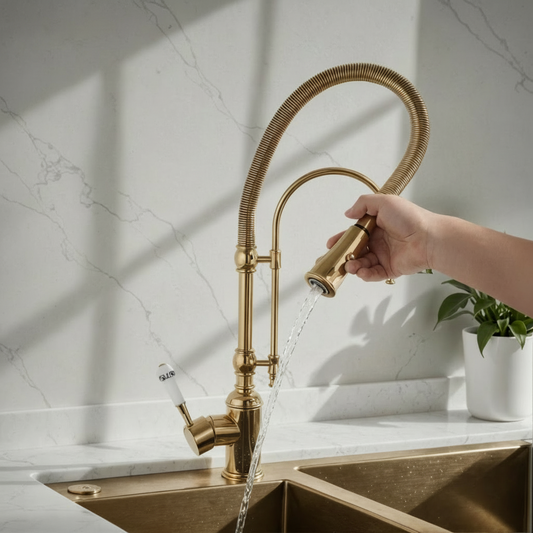 Solid Brass Kitchen Faucet with Pull-Out Spout – Swivel High Arc Design