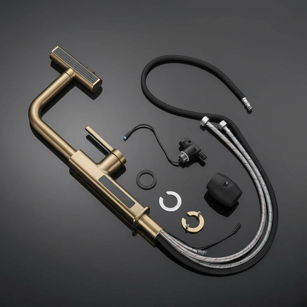 Pull-Out Kitchen Faucet with Rotating Spray – Modern Multifunction Design