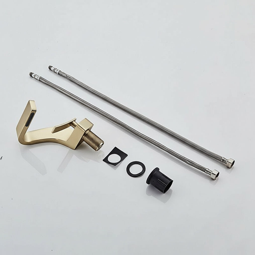 Modern Brushed Gold Waterfall Basin Faucet, Single Lever Brass Mixer