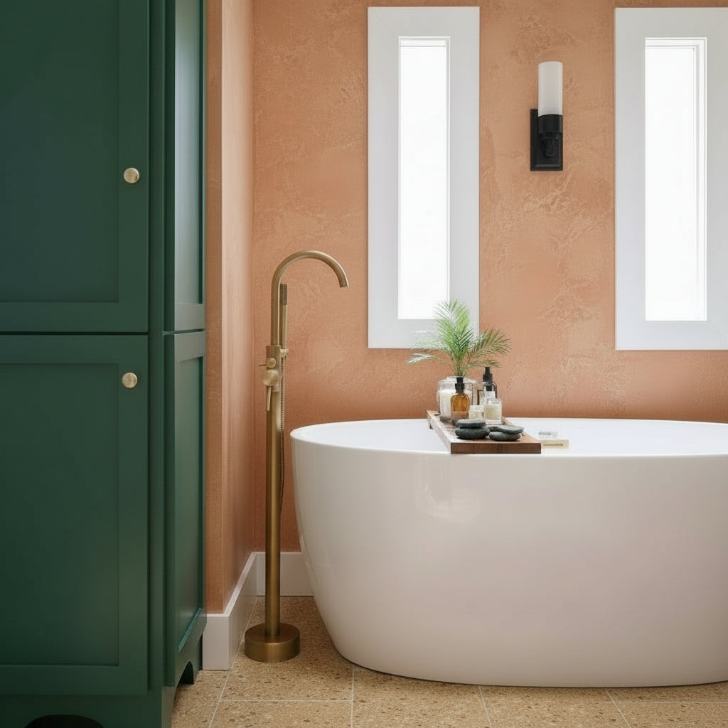 Freestanding Bathtub Faucet with Swirling Spout & Handshower — Classic Design