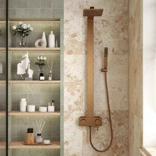 Exposed Rain Shower Set with Hand Shower — Brushed Gold Brass
