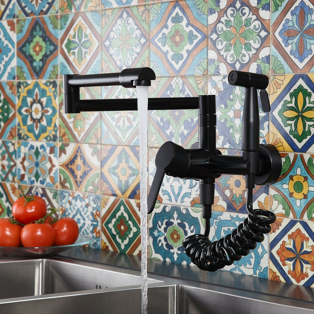 Retractable Pot Filler Wall-Mounted Faucet — Matte Black