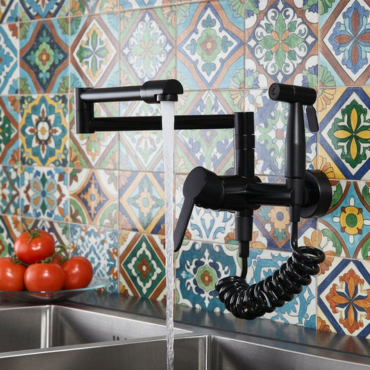 Retractable Pot Filler Wall-Mounted Faucet — Matte Black