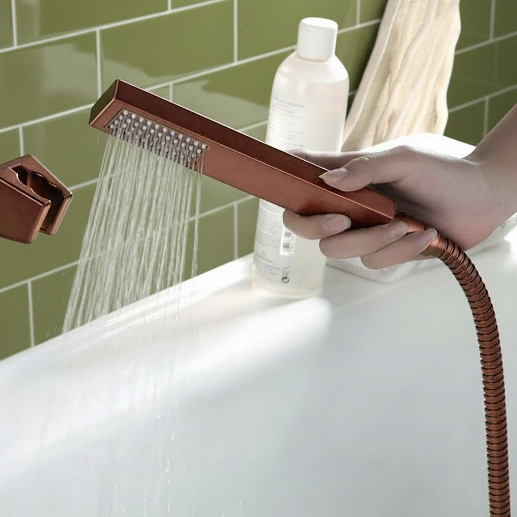 Oil Rubbed Bronze Wall-Mounted Waterfall Tub Filler with Hand Shower