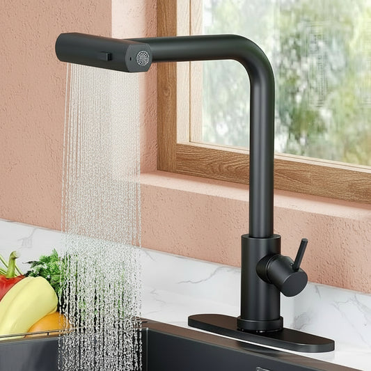 Waterfall Pull-Down Kitchen Faucet – Dual-Mode High Arc Commercial Design