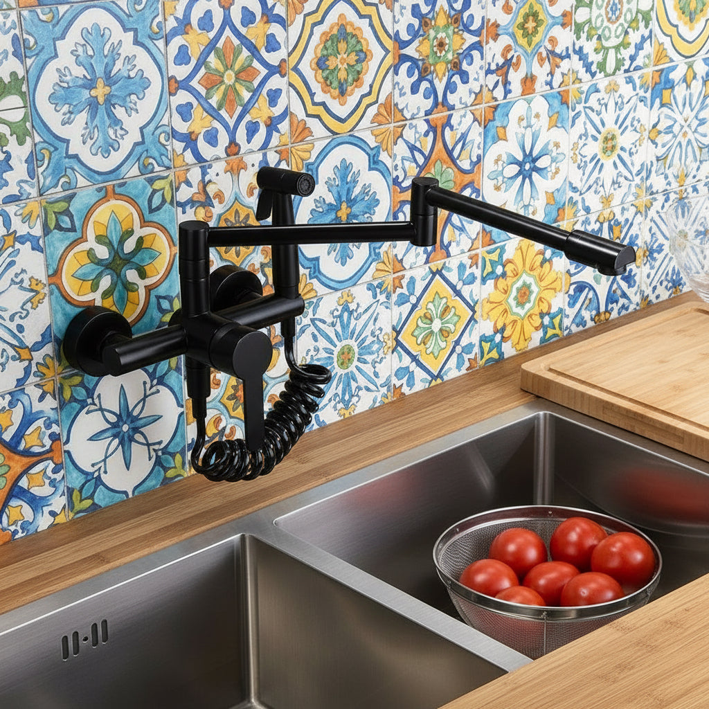 Retractable Pot Filler Wall-Mounted Faucet — Matte Black