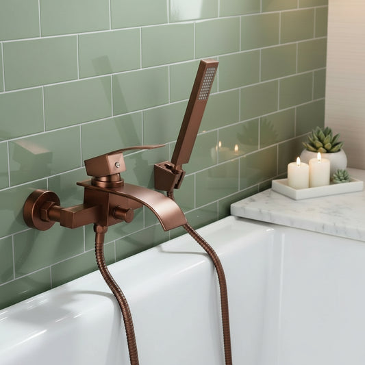 Oil Rubbed Bronze Wall-Mounted Waterfall Tub Filler with Hand Shower