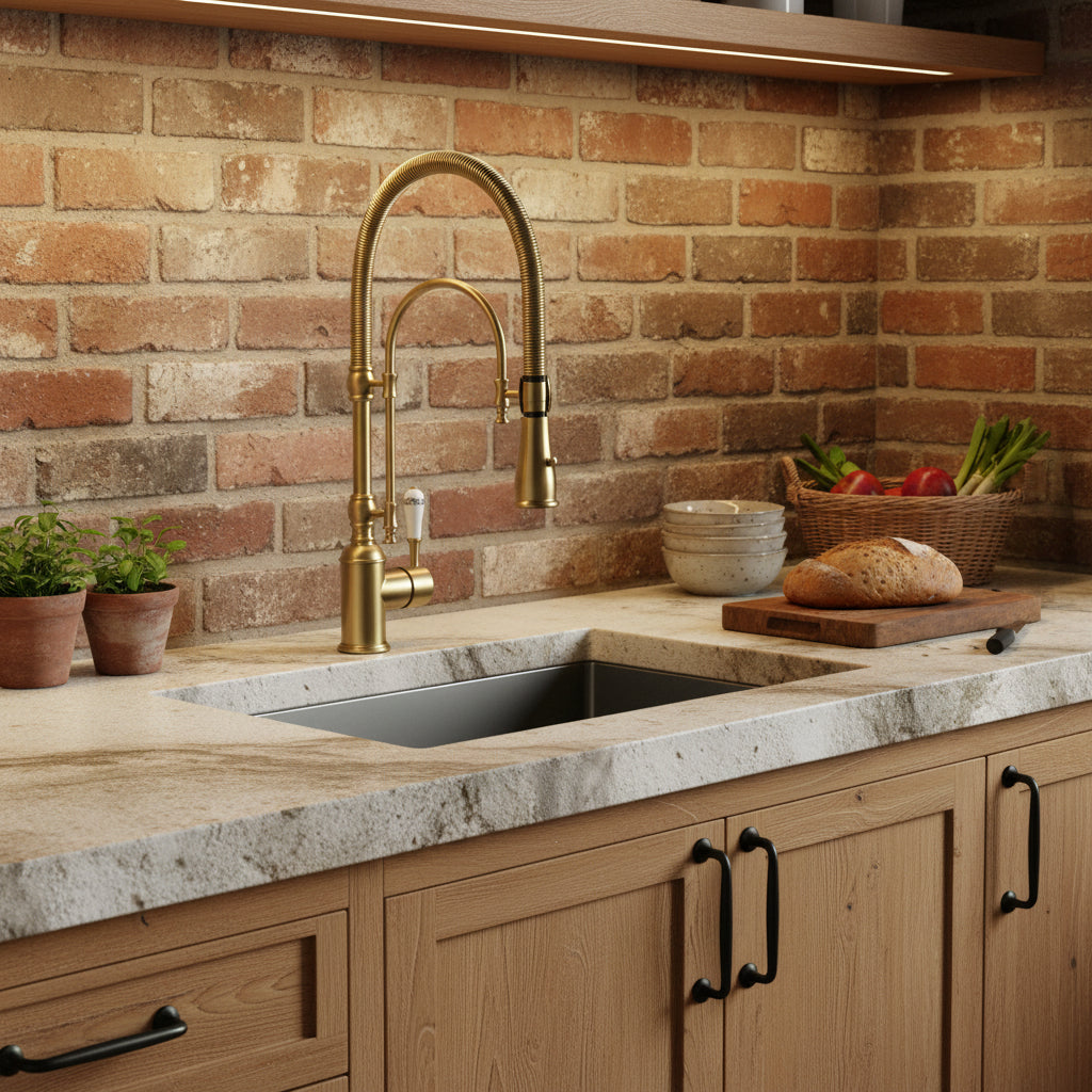 High-Arc Dual-Mode Pull-Down Kitchen Faucet with Porcelain Handle