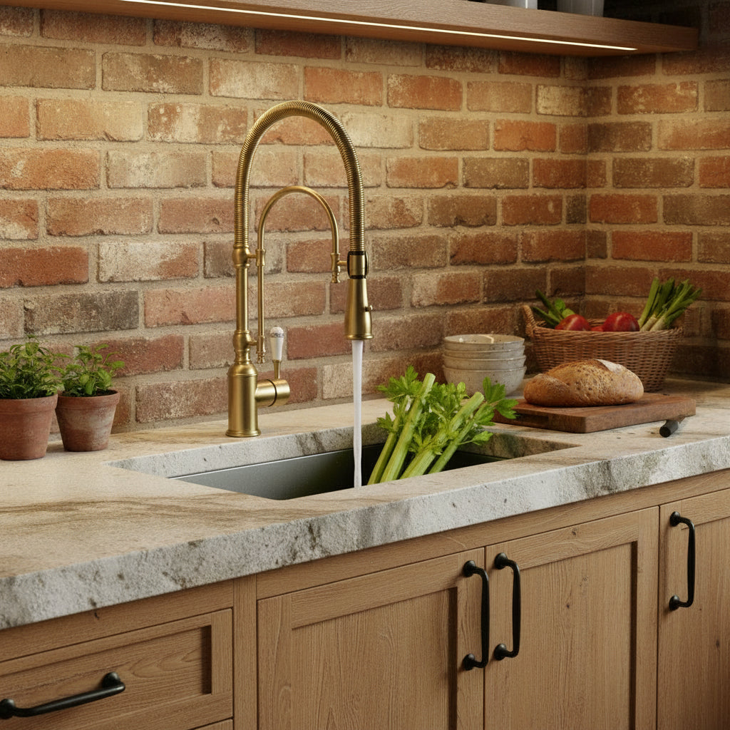 High-Arc Dual-Mode Pull-Down Kitchen Faucet with Porcelain Handle