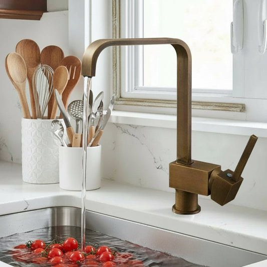 Relia Square Single-Handle 1-Hole Kitchen Faucet — Antique Brass