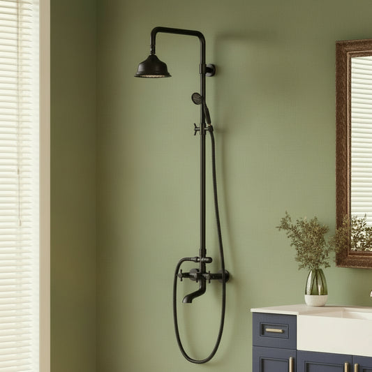 Exposed Rainfall Shower System with Handheld — Antique Black Vintage Design