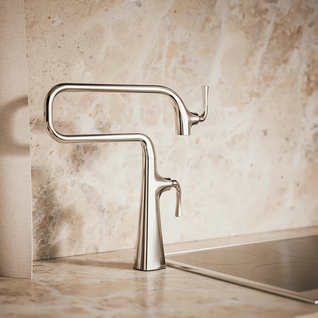 Deck-Mounted Pot Filler Faucet – Dual-Arm High-Flow Modern Design