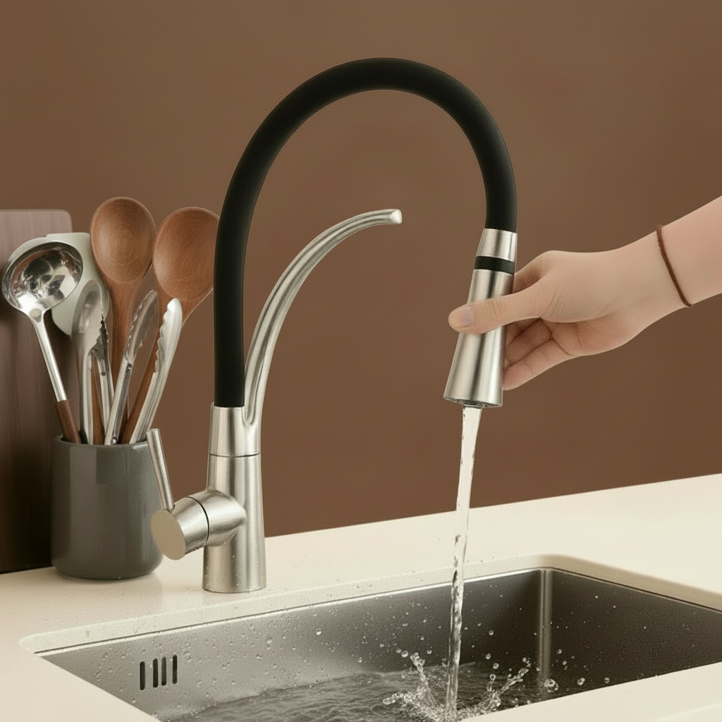 Brushed Nickel Kitchen Faucet — Modern Arc Design