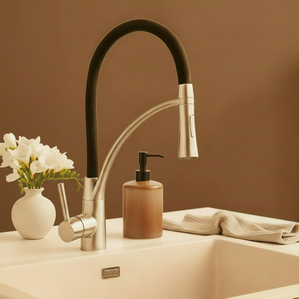 Brushed Nickel Kitchen Faucet — Modern Arc Design