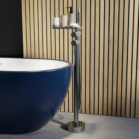 Chrome Freestanding Bath and Shower Mixer with Shelf