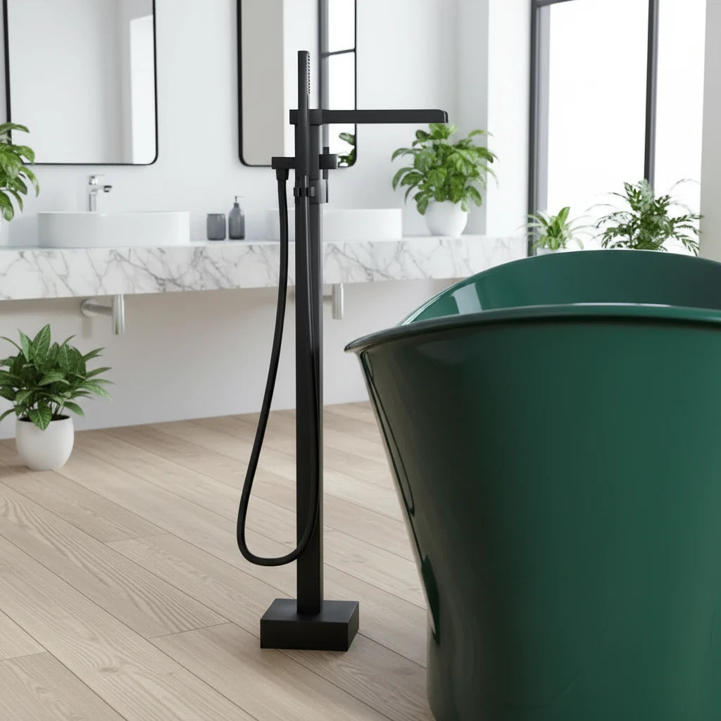 Matte Black Waterfall Freestanding Bath and Shower Mixer