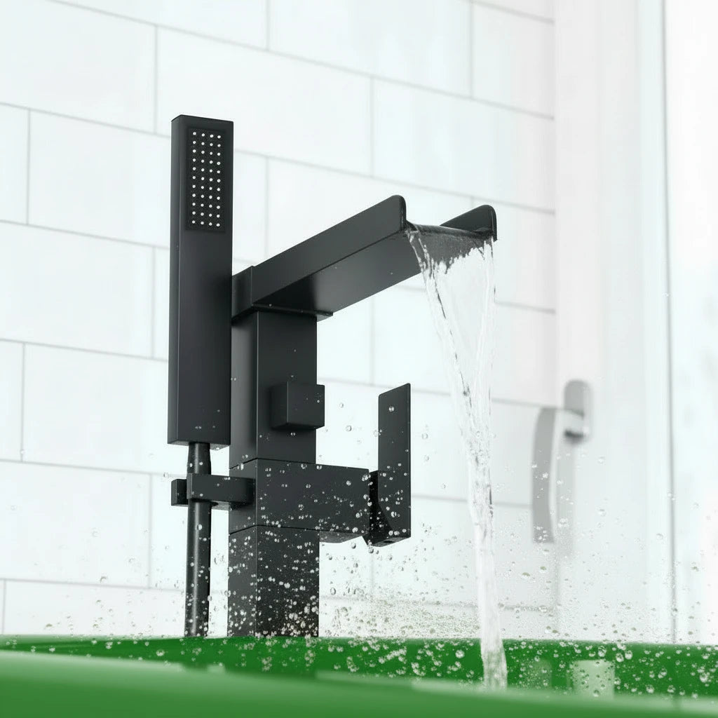 Matte Black Waterfall Freestanding Bath and Shower Mixer