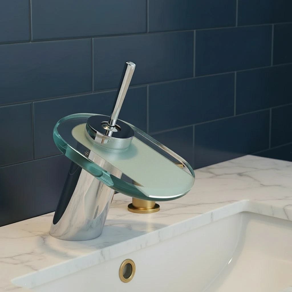 Chrome Waterfall Basin Mixer Tap with Low Spout