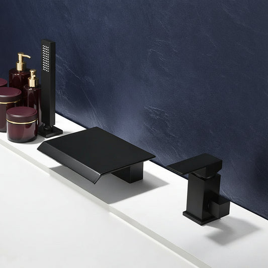 Waterfall Roman Bathtub Faucet with Handshower — Matte Black Brass