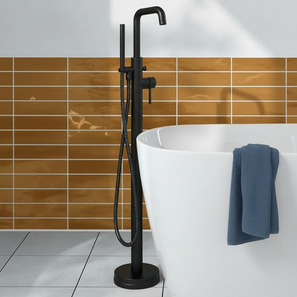 Matte Black Freestanding Bath and Shower Mixer