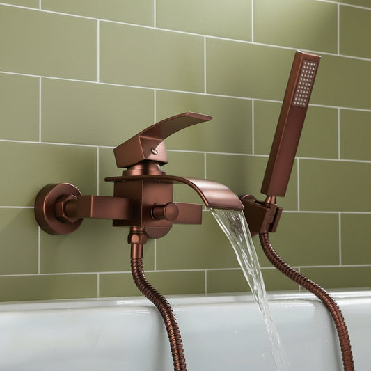 Oil Rubbed Bronze Wall-Mounted Waterfall Tub Filler with Hand Shower