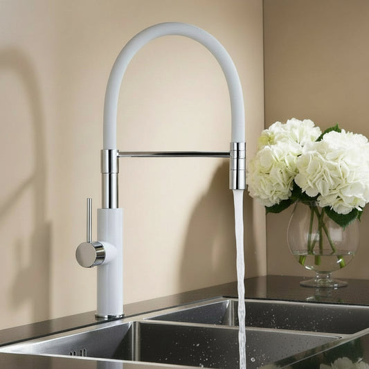 Pull-Down Spray Kitchen Faucet — White & Chrome