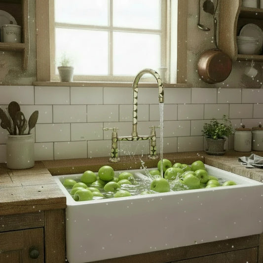 Brass Kitchen Faucet with Marble Handle – Swivel Spout Designer Style