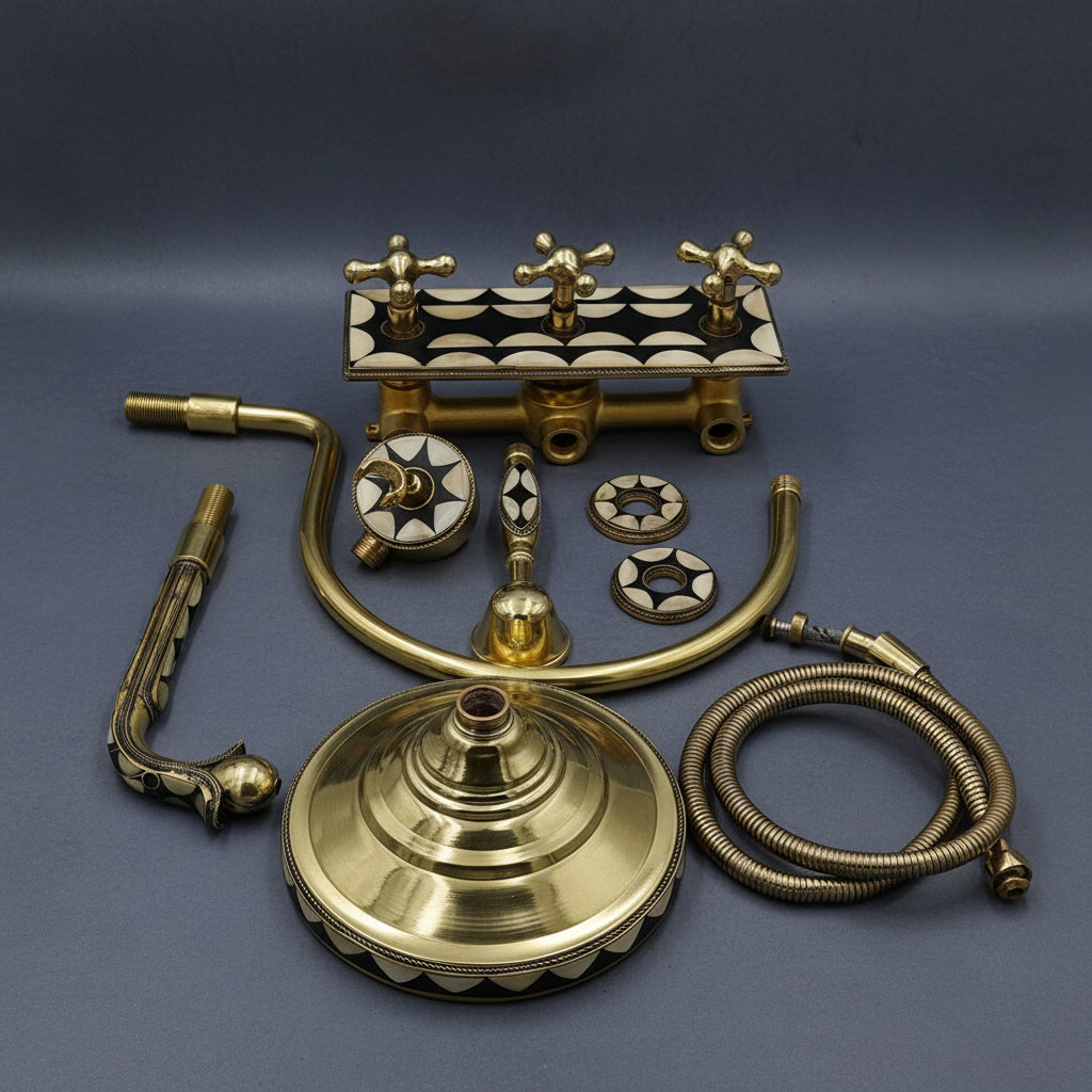 Unlacquered Brass Shower System with Rainfall and Hand Shower