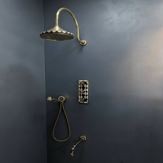 Unlacquered Brass Shower System with Rainfall and Hand Shower