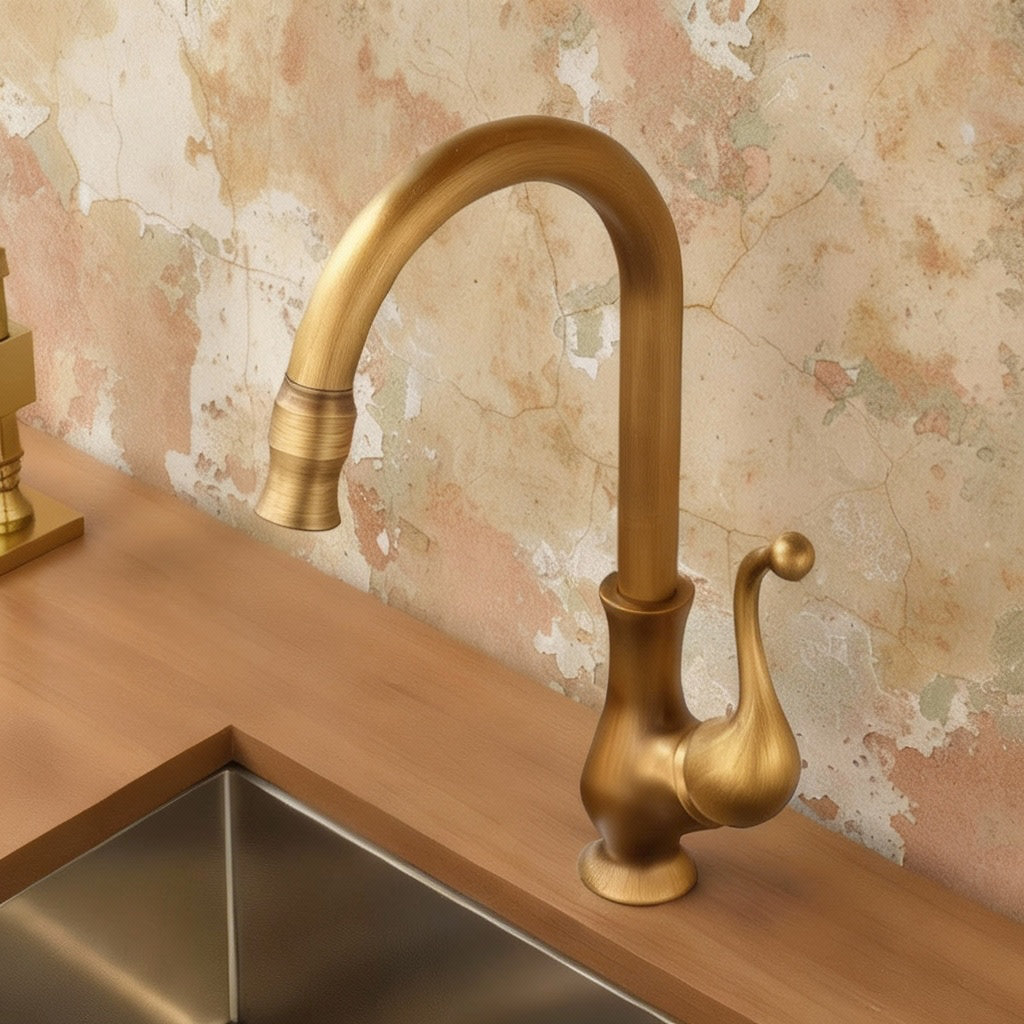 Brass Swivel Kitchen Faucet – Single Handle Classic Design