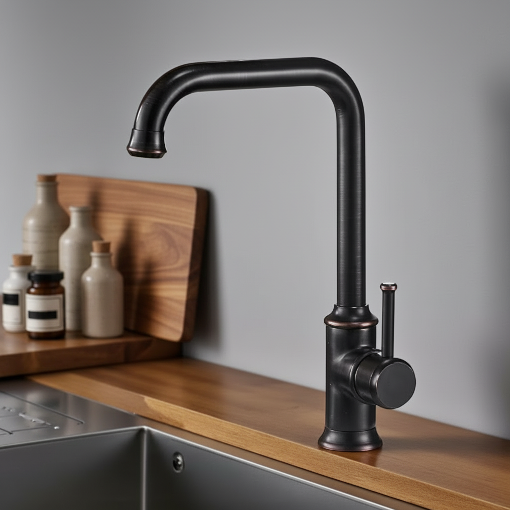 Black Bronze Kitchen Faucet – Single Handle with High Arc Design