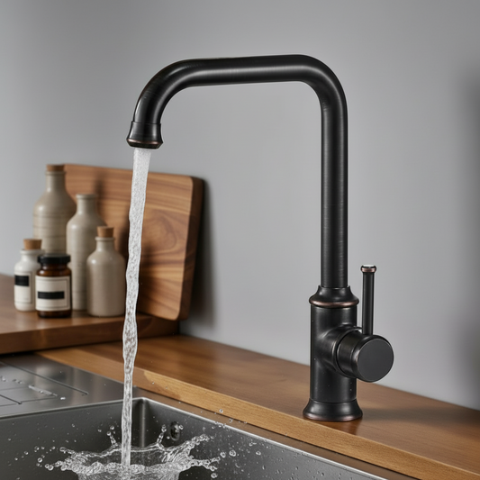 Black Bronze Kitchen Faucet – Single Handle with High Arc Design