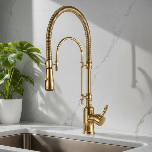 Solid Brass Kitchen Faucet with Pull-Out Spout – Swivel High Arc Design