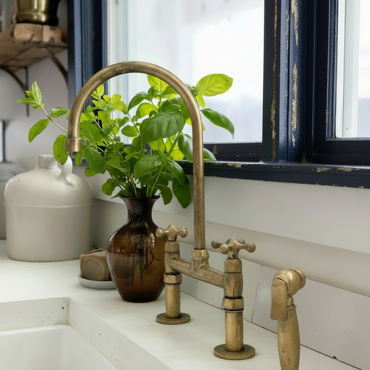 Unlacquered Brass Kitchen Faucet – Vintage Patina Finish